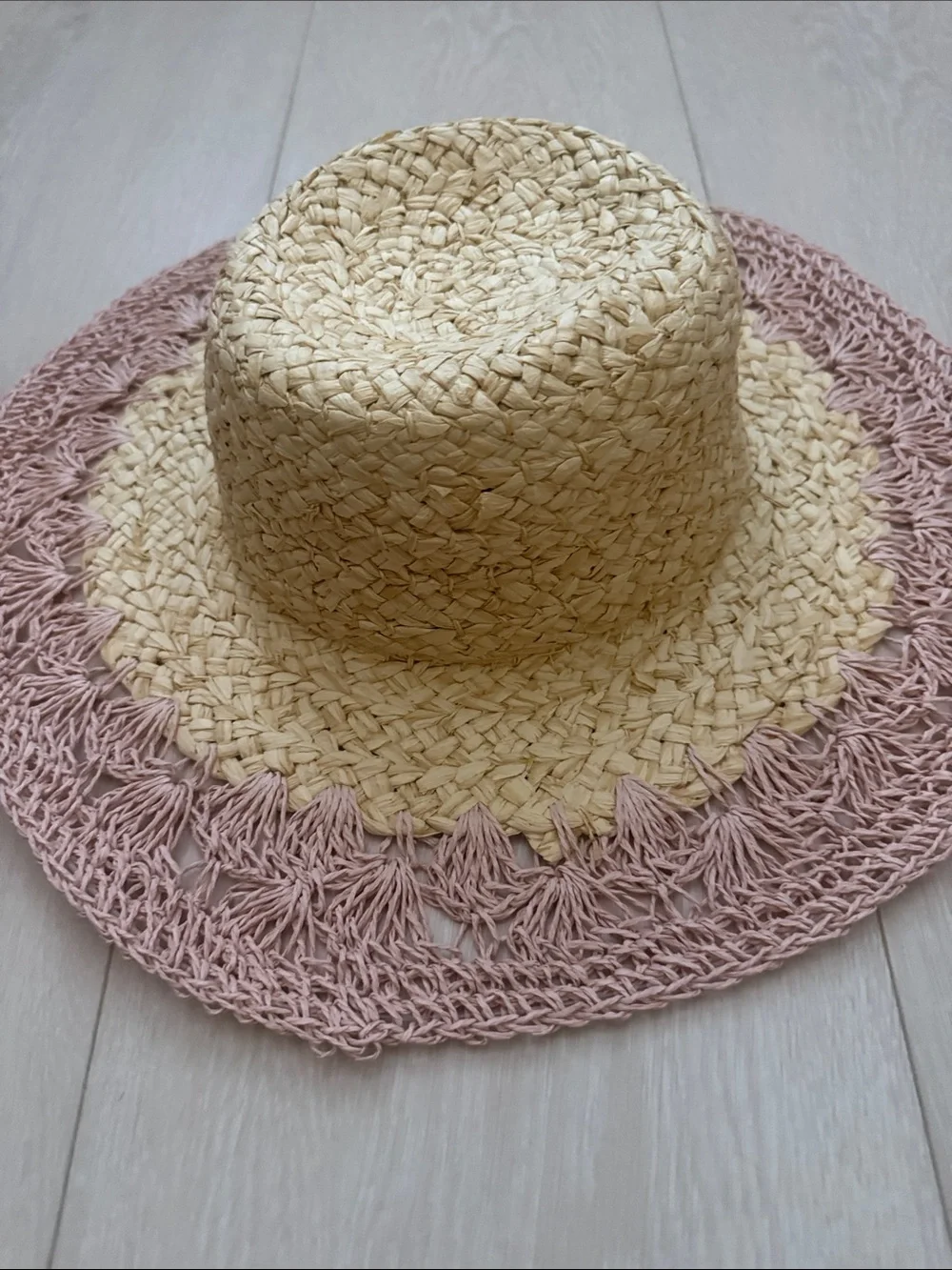 San Diego Hat Company Natural Straw Sun Hat with Pink Crochet Brim